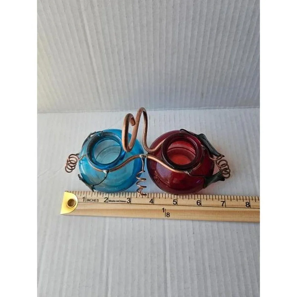 Artisan handcrafted double glass hummingbird hanging feeder copper cottagecore